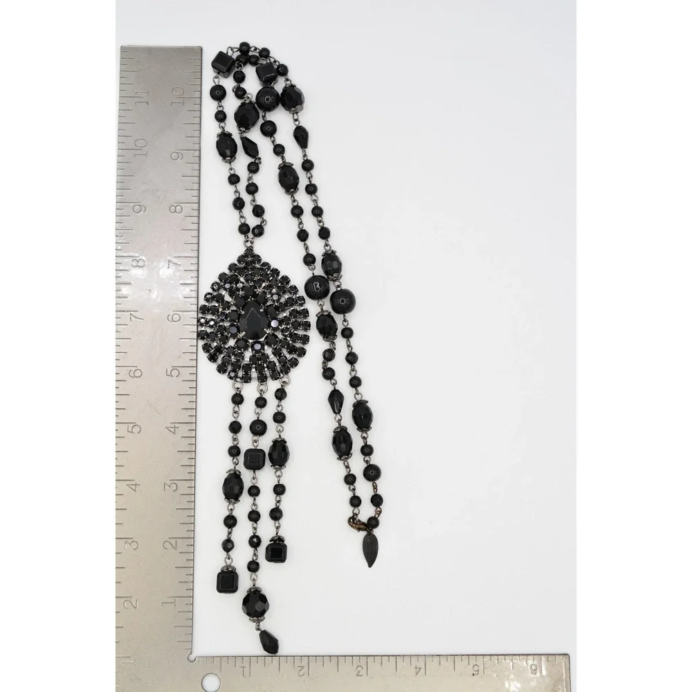 Coldwater Creek Vintage Black Rhinestone Teardrop Tassel Statement Necklace BinY